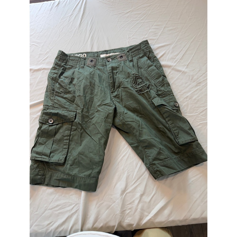 DKNY Jeans Mens 30 Olive Green Cargo Shorts Military Patch Utility Cotton Twill
